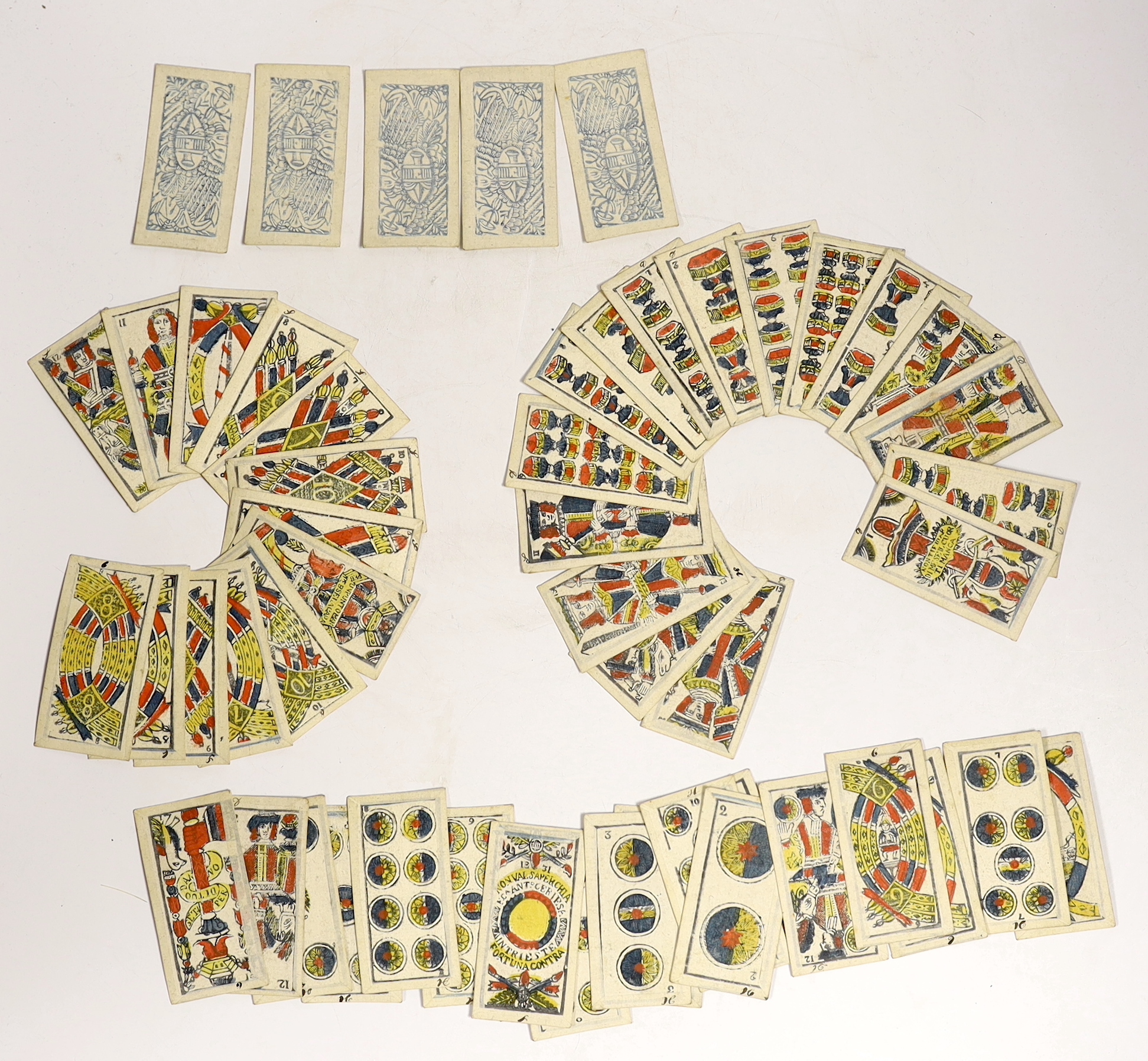 A set of 19th century hand-coloured playing cards, 52 total